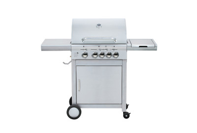 4-Burner Heavy Duty Gas BBQ Grill 15.75kW — Stainless Steel with Enamel Cooking Box & Side Burner | KYQ-43S