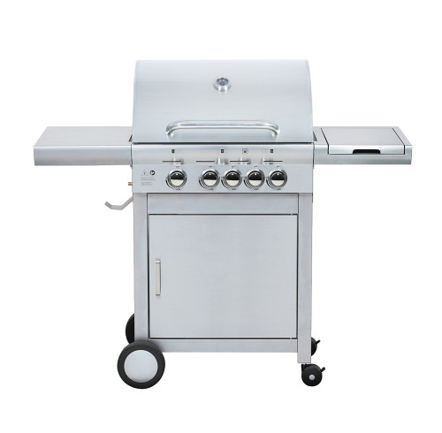 4-Burner Heavy Duty Gas BBQ Grill 15.75kW — Stainless Steel with Enamel Cooking Box & Side Burner | KYQ-43S