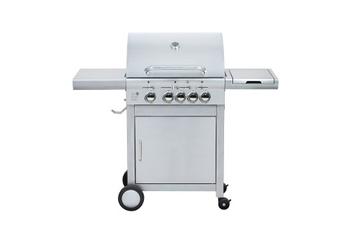 4-Burner Heavy Duty Gas BBQ Grill 15.75kW — Stainless Steel with Enamel Cooking Box & Side Burner | KYQ-43S