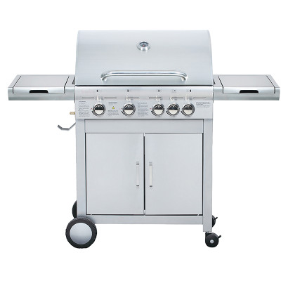 4-Burner Heavy Duty Gas BBQ Grill 17.15kW — Stainless Steel with Enamel Cooking Box & Side Burner | KYQ-41ST