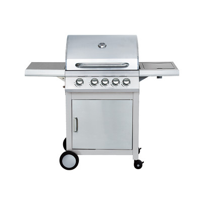 4-Burner Heavy Duty Gas BBQ Grill 15.75kW — Stainless Steel with Enamel Cooking Box & Side Burner | KYQ-U43S-B