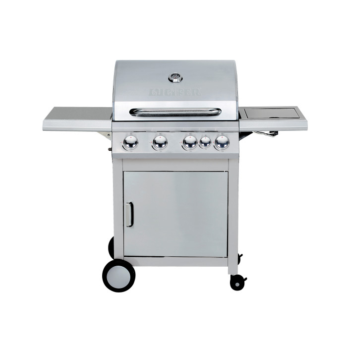 4-Burner Heavy Duty Gas BBQ Grill 17.15kW — Stainless Steel with Enamel Cooking Box & Side Burner | KYQ-U41S-B