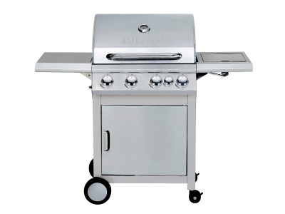 4-Burner Heavy Duty Gas BBQ Grill 17.15kW — Stainless Steel with Enamel Cooking Box & Side Burner | KYQ-U41S-B