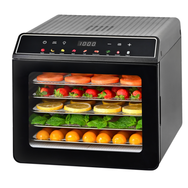 Kangye KYS-365 6-tray food dehydrator digital control panel with adjustable temperature range 35-75C and 48-hour timer
