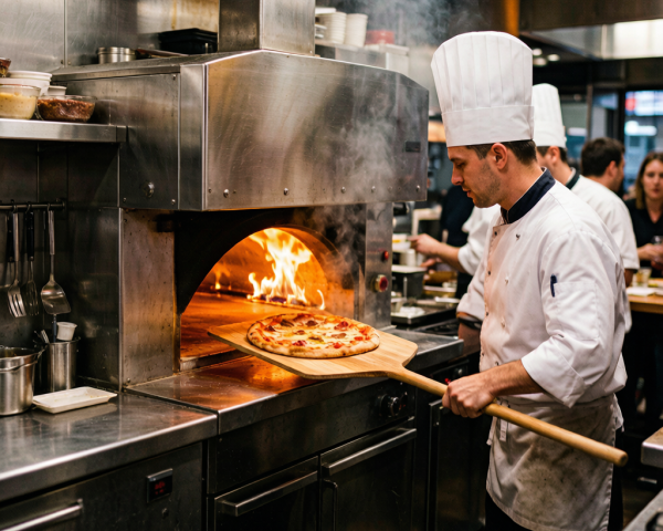 Professional outdoor gas pizza oven with thermometer