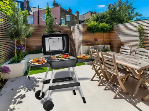 Portable Outdoor Electric BBQ Grill with 2 Wheels | 100-200℃ Adjustable Temperature | KYS-390E