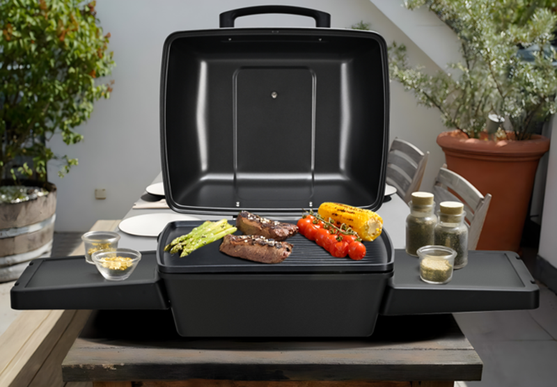 Lid-mounted thermometer on best electric grill portable