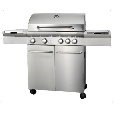 4-Burner Heavy Duty Gas BBQ Grill 13.65kW — Stainless Steel with Enamel Cooking Box & Side Burner | KYQ-F41ST-B