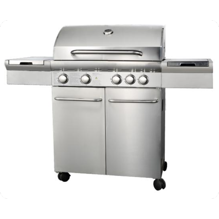 4-Burner Heavy Duty Gas BBQ Grill 13.65kW — Stainless Steel with Enamel Cooking Box & Side Burner | KYQ-F41ST-B