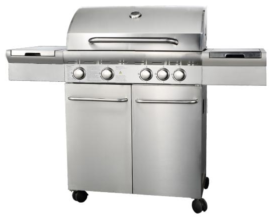 4-Burner Heavy Duty Gas BBQ Grill 13.65kW — Stainless Steel with Enamel Cooking Box & Side Burner | KYQ-F41ST-B