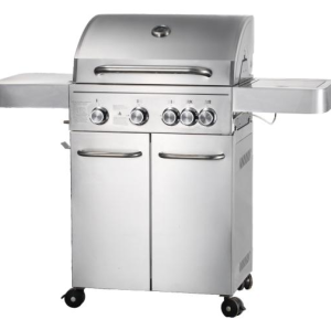 4-Burner Heavy Duty Gas BBQ Grill 15.75 kW — Stainless Steel with Enamel Cooking Box & Side Burner | KYQ-FH43S-B