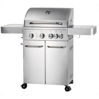 4-Burner Heavy Duty Gas BBQ Grill 15.75 kW — Stainless Steel with Enamel Cooking Box & Side Burner | KYQ-FH43S-B