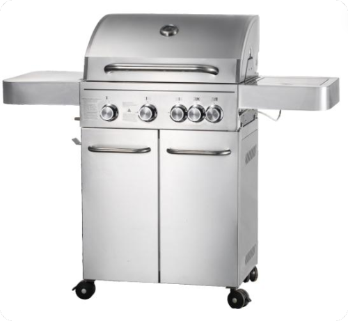 4-Burner Heavy Duty Gas BBQ Grill 15.75 kW — Stainless Steel with Enamel Cooking Box & Side Burner | KYQ-FH43S-B