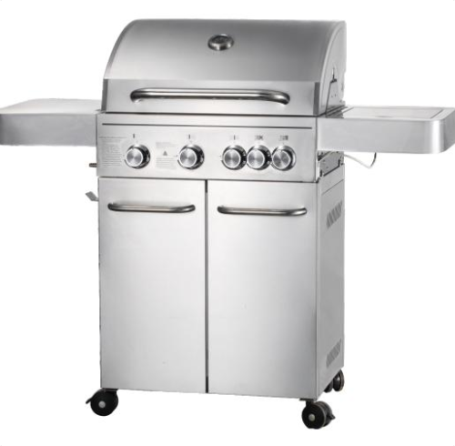 4-Burner Heavy Duty Gas BBQ Grill 15.75 kW — Stainless Steel with Enamel Cooking Box & Side Burner | KYQ-FH43S-B