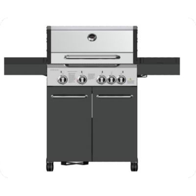 4-Burner Heavy Duty Gas BBQ Grill 17.15 kW — Stainless Steel with Enamel Cooking Box & Side Burner | KYQ-W41S