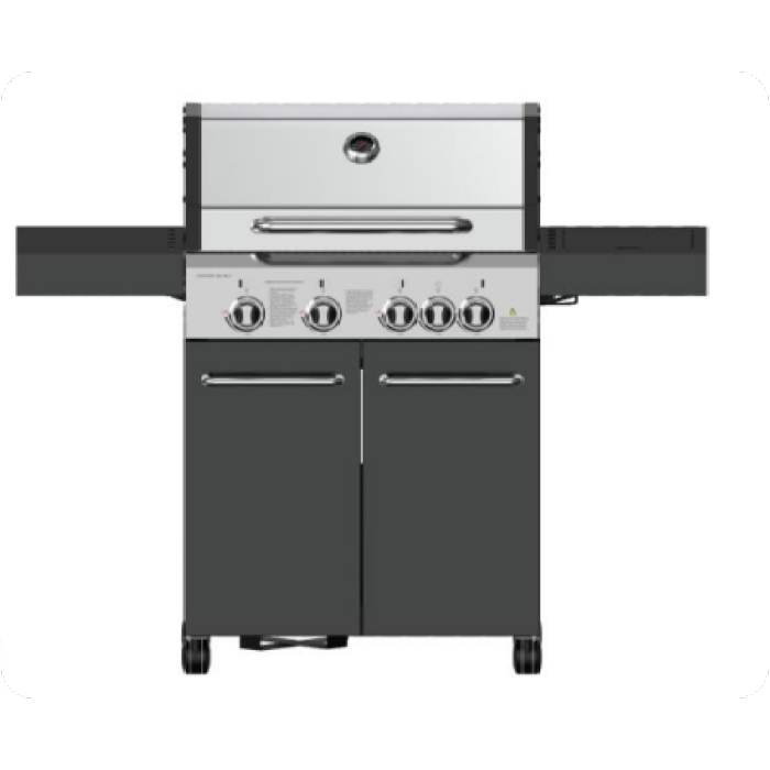 4-Burner Heavy Duty Gas BBQ Grill 17.15 kW — Stainless Steel with Enamel Cooking Box & Side Burner | KYQ-W41S