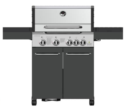 4-Burner Heavy Duty Gas BBQ Grill 17.15 kW — Stainless Steel with Enamel Cooking Box & Side Burner | KYQ-W41S