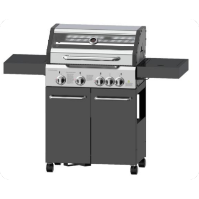 4-Burner Heavy Duty Gas BBQ Grill 17.15 kW — Stainless Steel with Enamel Cooking Box & Side Burner | KYQ-W41SG