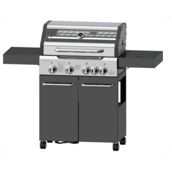4-Burner Heavy Duty Gas BBQ Grill 17.15 kW — Stainless Steel with Enamel Cooking Box & Side Burner | KYQ-W41SG