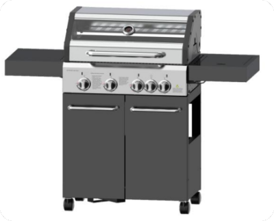 4-Burner Heavy Duty Gas BBQ Grill 17.15 kW — Stainless Steel with Enamel Cooking Box & Side Burner | KYQ-W41SG