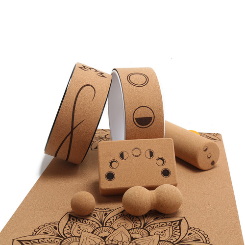 Wholesale Eco-Friendly Cork Yoga Mat Block and Wheel Prop Set