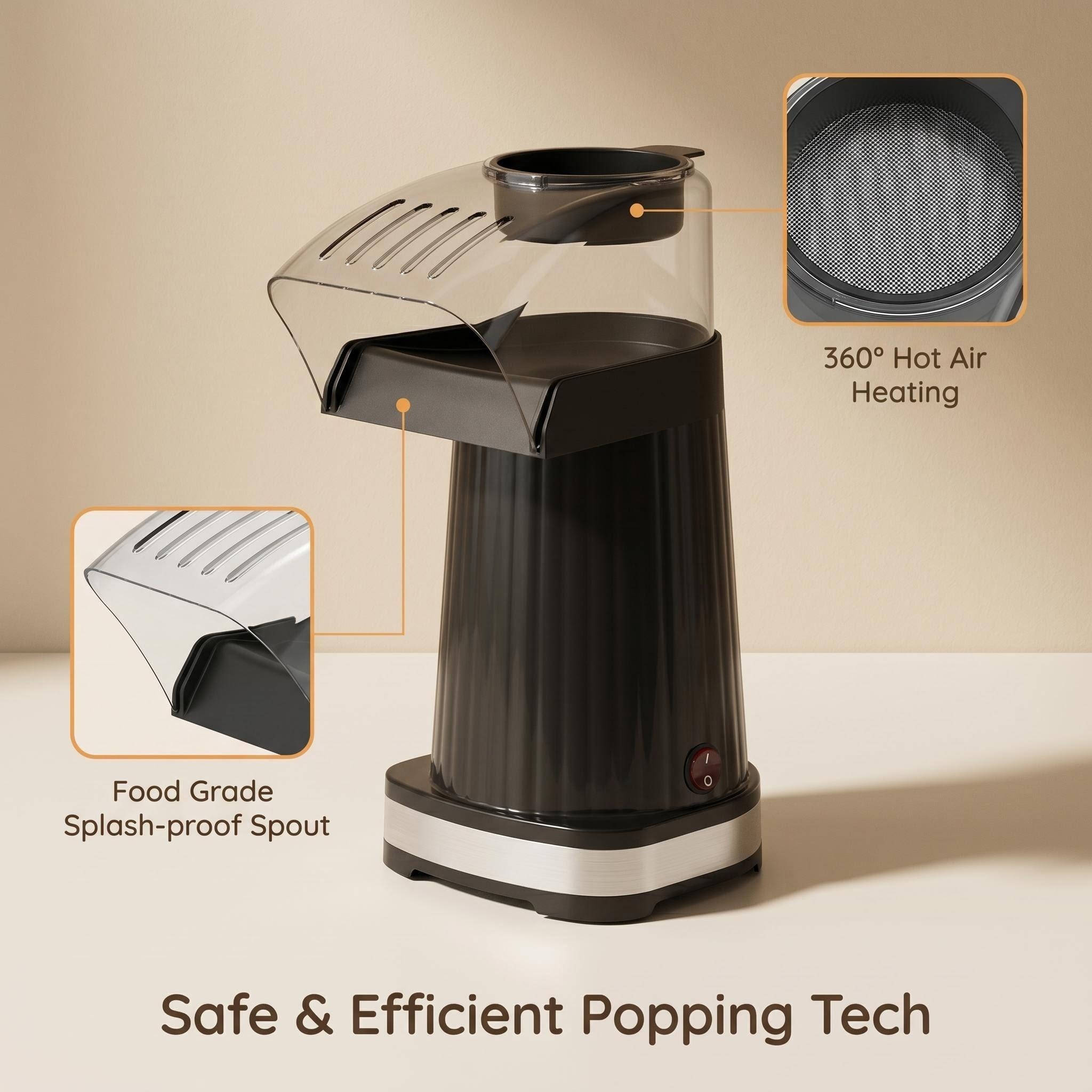 Experience the power of Safe & Efficient Popping Tech. Our advanced 360° Hot Air Heating ensures that every kernel receives uniform heat distribution, resulting in a higher popping rate and zero burnt pieces. Enjoy a consistent, crispy texture every time you snack.
