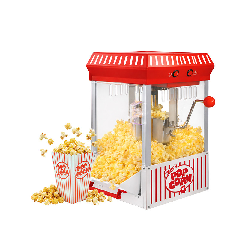  Kernee cart-style popcorn maker with fresh popcorn and popcorn serving boxes.