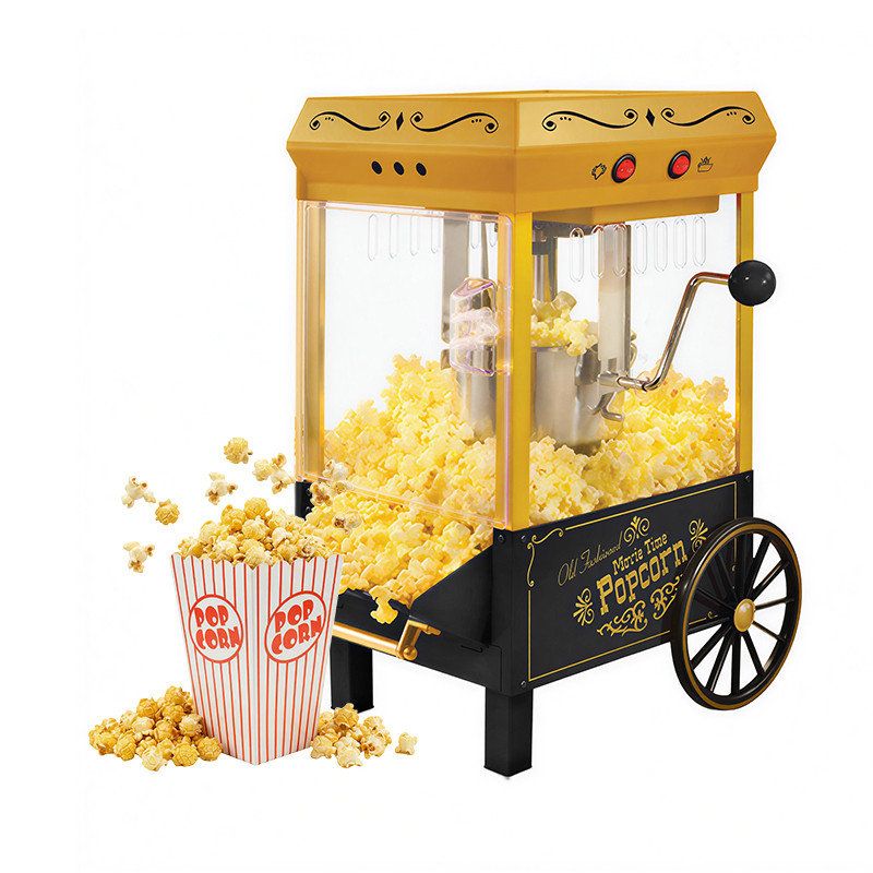  Kernee cart-style popcorn maker with fresh popcorn and popcorn serving boxes.