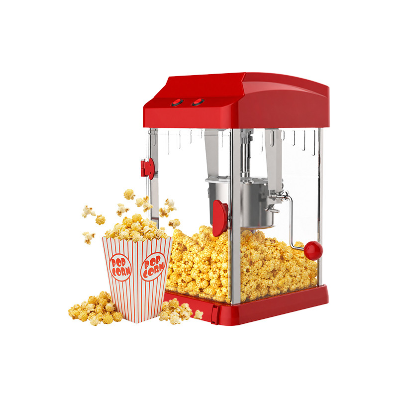  Kernee cart-style popcorn maker with fresh popcorn and popcorn serving boxes.