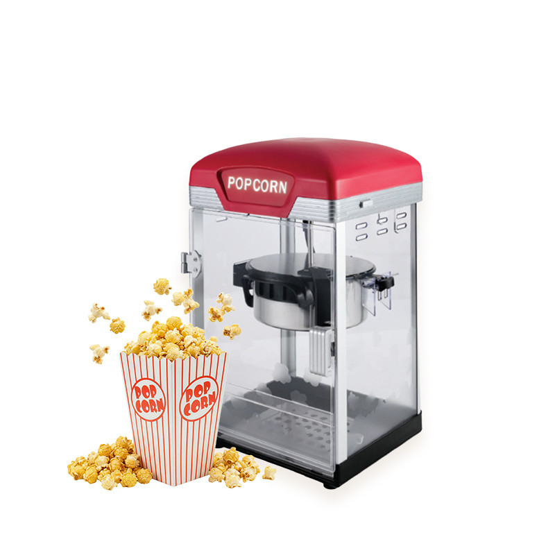  Kernee cart-style popcorn maker with fresh popcorn and popcorn serving boxes.