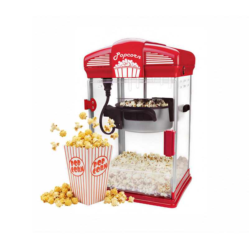 Kernee cart-style popcorn maker with fresh popcorn and popcorn serving boxes.