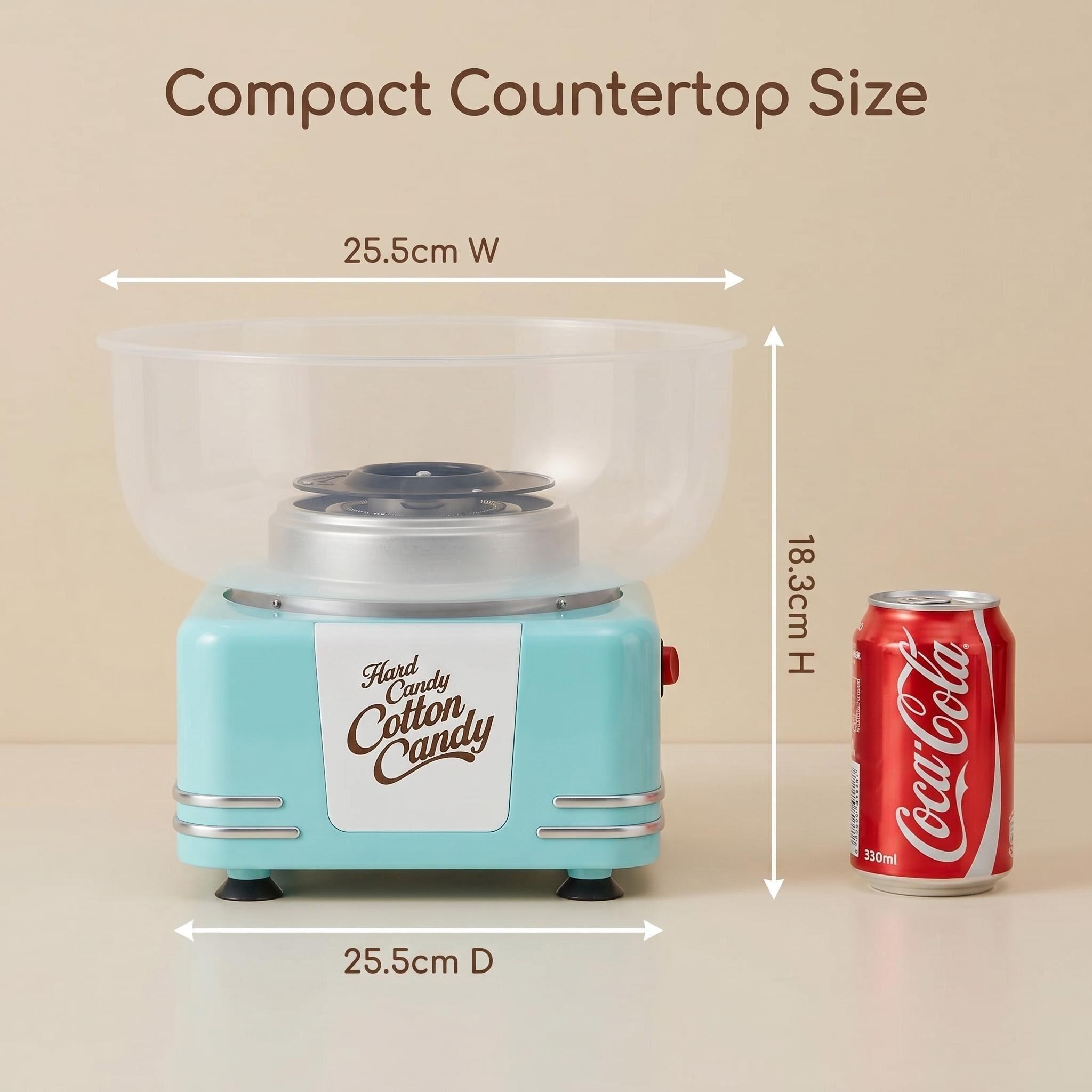 Side view dimension infographic of a compact Kernec countertop appliance placed next to a standard reference object for scale comparison.
