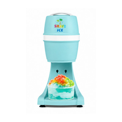 Snow Cone Shaved Ice Machine With Cart | Snow Cone Cart Makes 48 Icy Treats | Includes Plastic Scoop, Storage Compartment, Wheels for Easy Mobility | White and Blue