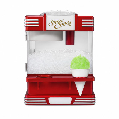 Snow Cone Shaved Ice Machine | Retro Table-Top Snow Cone Maker Makes 20 Icy Treats | Includes 2 Reusable Plastic Cups & Ice Scoop | Retro Red