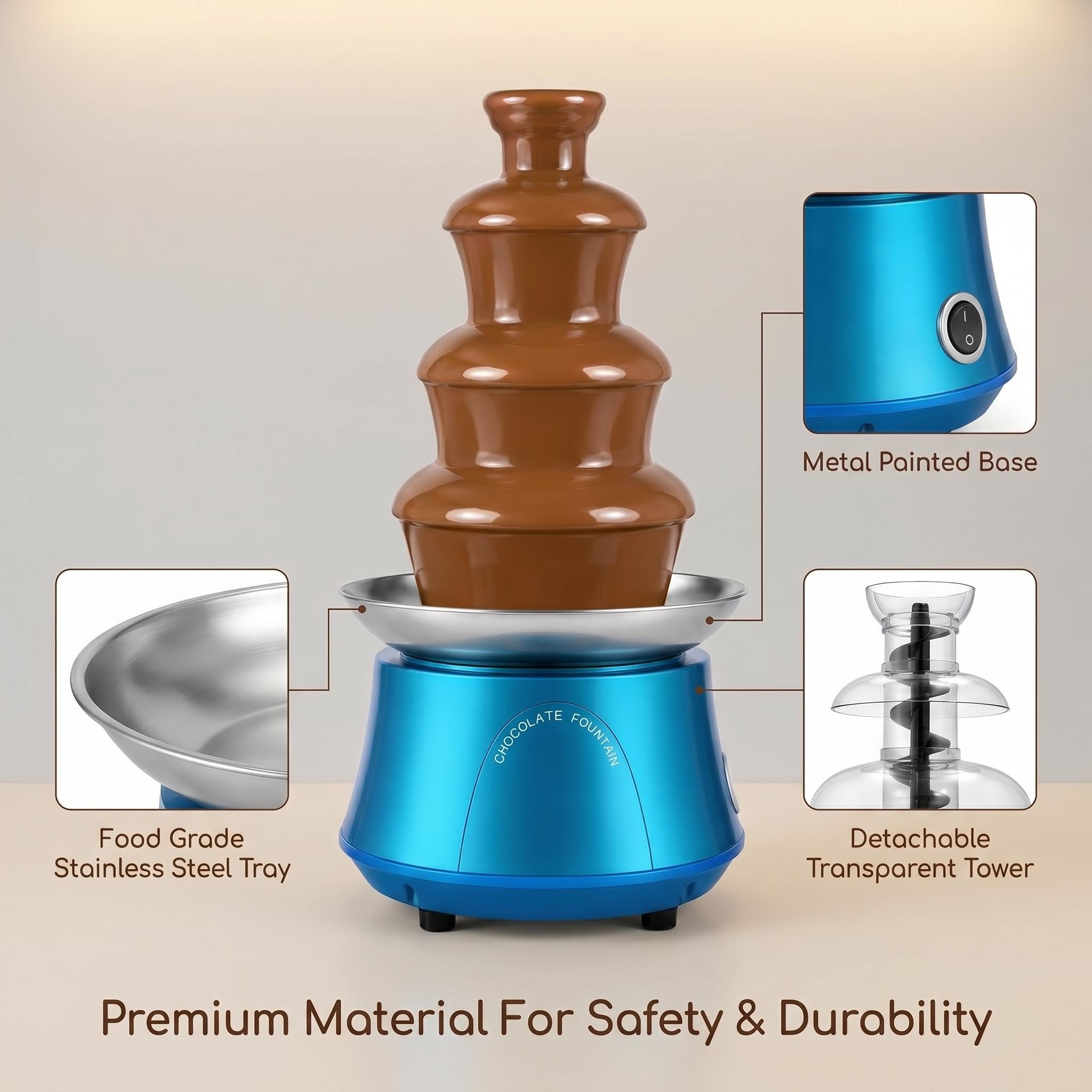 KERNEE Premium Retro Ice Shaver feature image showing easy clean finish precision directional ice outlet and vintage decorative stripes.