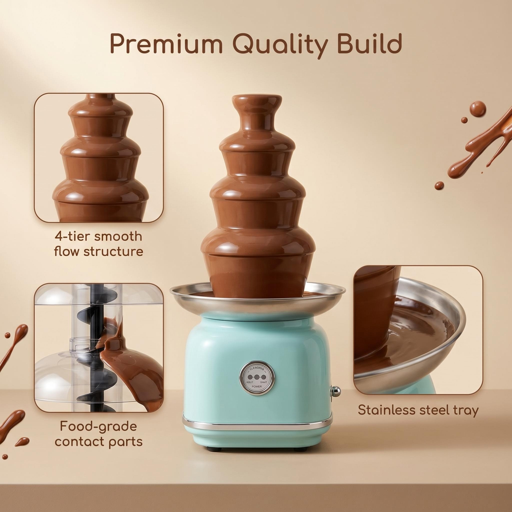 KERNEE Premium Retro Ice Shaver feature image showing easy clean finish precision directional ice outlet and vintage decorative stripes.