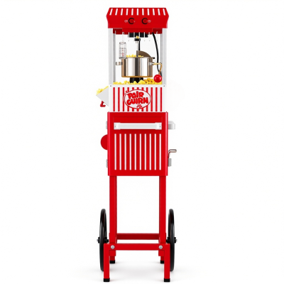 Kernee Interactive Fun Popcorn Cart | 10 Cups Safe-Operate Kettle Machine for Kids’ School Fairs & DIY Snack Workshops | Industrial Precision Red Stand