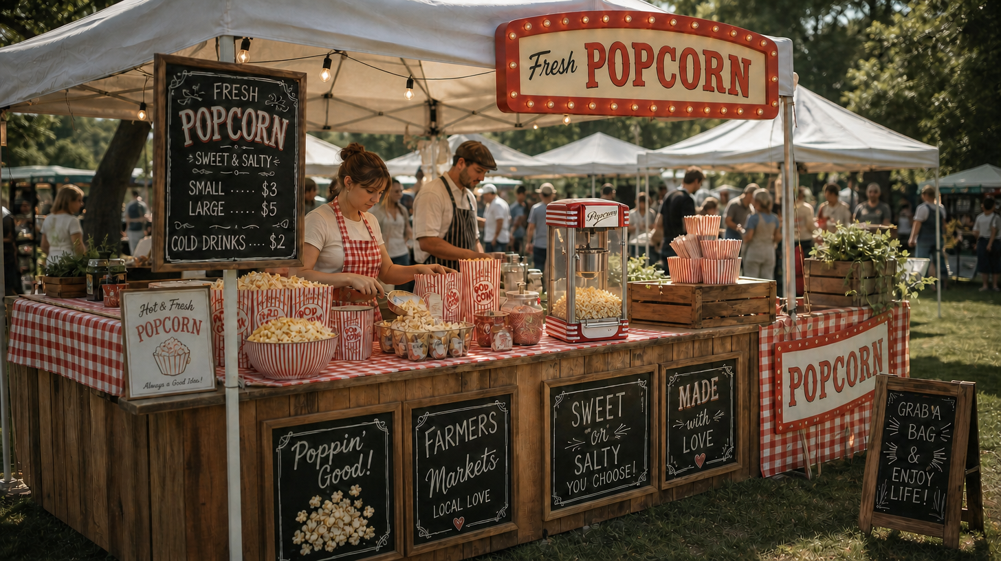 Kernee popcorn maker creating fresh popcorn for a family party scene.