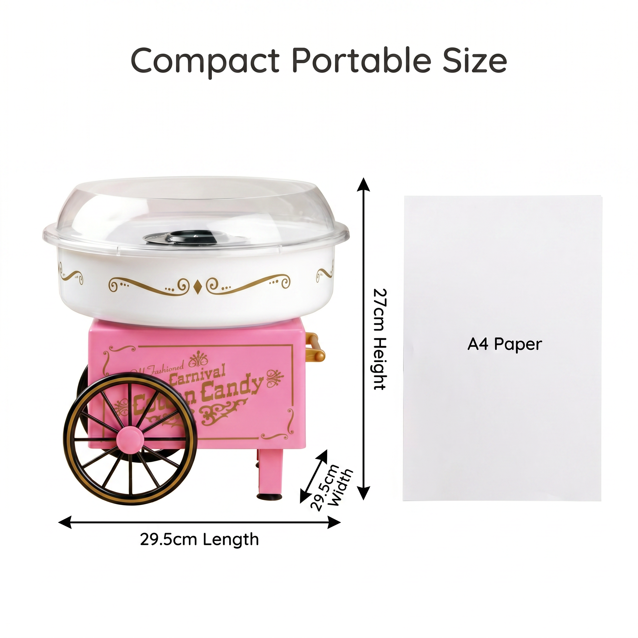Side view dimension infographic of a compact Kernec countertop appliance placed next to a standard reference object for scale comparison.