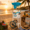 Snow Cone Shaved Ice Machine With Cart | Snow Cone Cart Makes 48 Icy Treats | Includes Plastic Scoop, Storage Compartment, Wheels for Easy Mobility | White and Blue