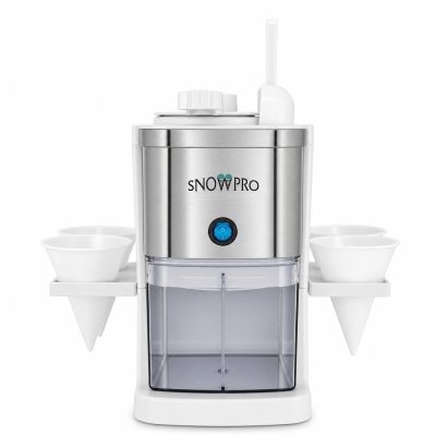 Snow Pro Electric Snow Cone Machine with 64 oz Capacity | with 4 Reusable Cones, Side Shelves & Ice Scoop | Snow Cone Machine for Family Treats & Refreshing Desserts | White