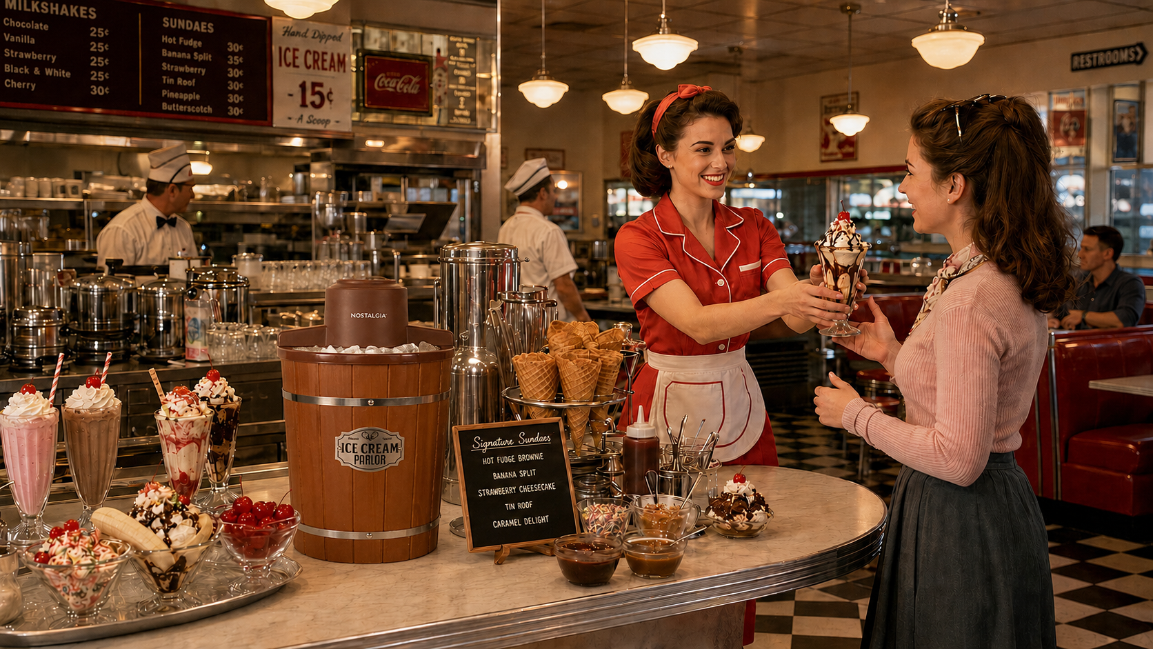 KERNEE retro wooden ice cream maker used in an ice cream shop setting for retail dessert service and event applications