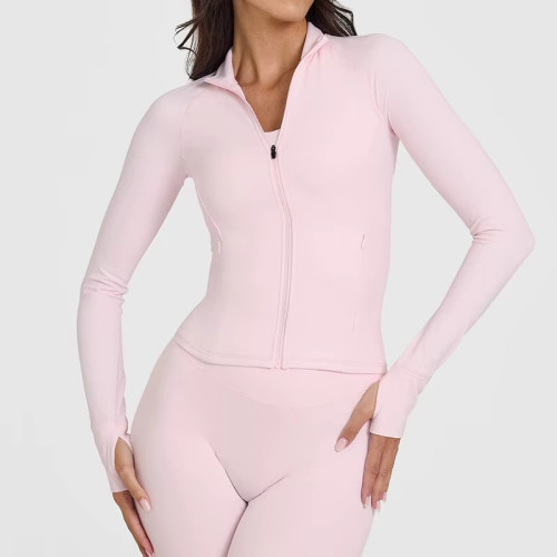 Custom Full-Zip Yoga Jacket - Slim Fit Workout Jacket with Thumb Holes & Zipper Pockets