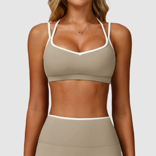 Custom Contrast Trim Yoga Bra - Women's Double Straps Sports Bra for Workout & Gym