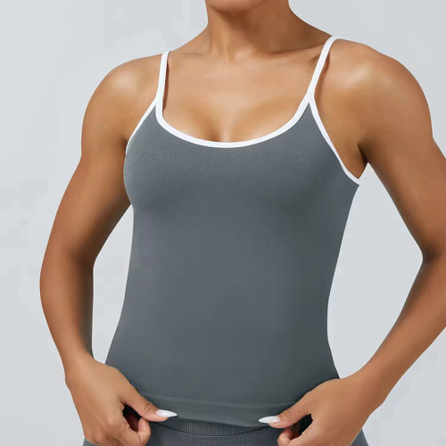 Custom Contrast Trim Yoga Tank Top | Built-in Support Workout Tank for Women