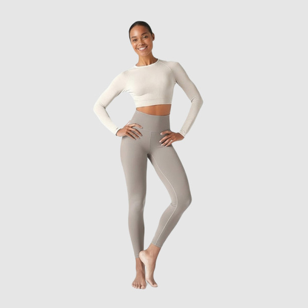 Limited Recycled Fabric Yoga Set - Long Sleeve Crop Top & High Waist Leggings Sustainable