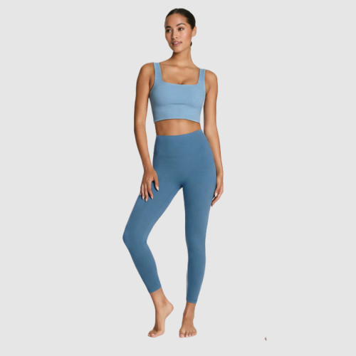 Limited Recycled Fabric Yoga Set - Square Neck Crop Top & High Waist Leggings Sustainable