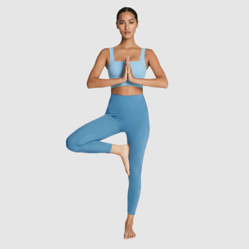 Limited Recycled Fabric Yoga Set - Square Neck Crop Top & High Waist Leggings Sustainable