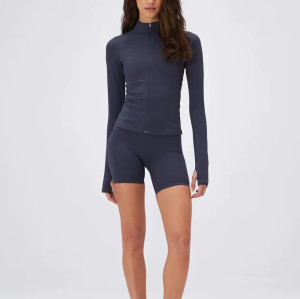 Custom Women's Zip Up Gym Jacket | Long Sleeve High Neck Stretchy Slim Fit Workout Top