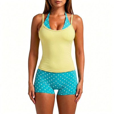 Custom Polka Dot Layered Yoga Tank Top | OEM/ODM Yoga Apparel Manufacturer